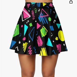 Colorful 80’s short mini skirt. High waist, flared